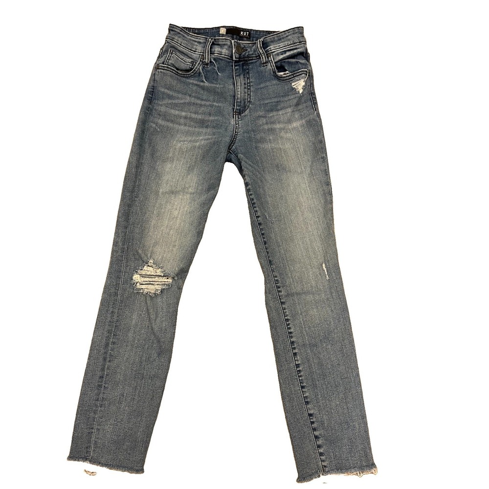 Kut from the Kloth Reese Women's Straight Ankle Jeans Stretch Distressed Sz 0